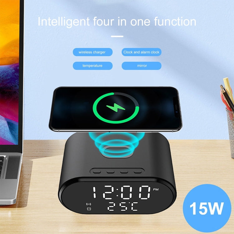15W LED Mirror Wireless Charger Desktop Multifunctional Mini Clock(White) - free shipping - PMC Jewellery - Order now!