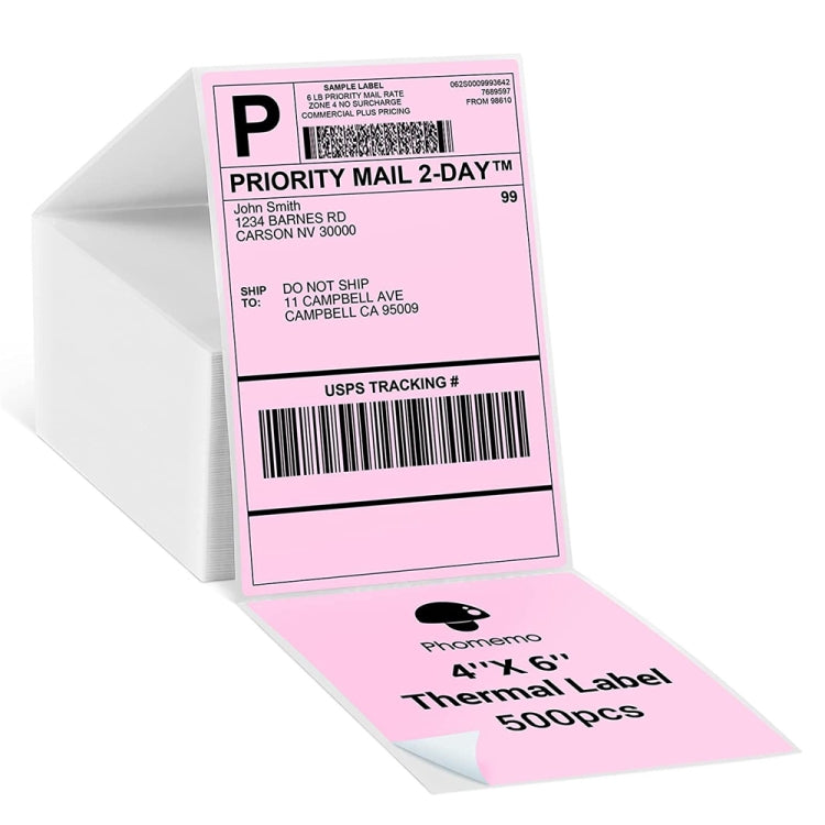 500sheets 4��6 Inch Stickers Thermal Label Paper For Phomemo PM-246S / PM-241BT / D520BT, Style: Folding Pink - Printer Accessories by PMC TechLife | Online Shopping South Africa | PMC TechLife | Buy Now Pay Later Mobicred