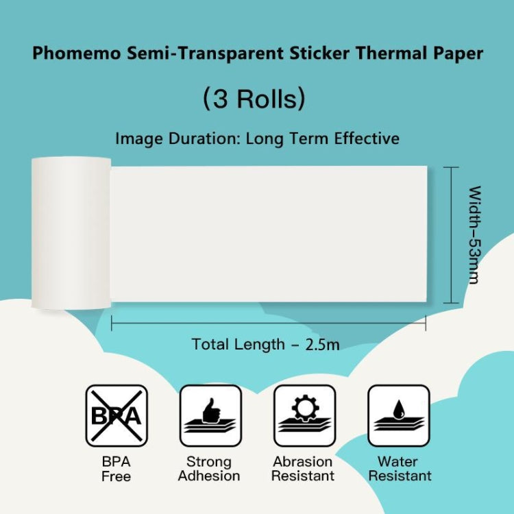 Phomemo 3rolls /Pack 50mm Translucent Bottom Black Words Self-Adhesive Printer Sensitive Label Printing Paper For M02 / M02S / M02Pro / M03 - Printer Accessories by Phomemo | Online Shopping South Africa | PMC TechLife | Buy Now Pay Later Mobicred