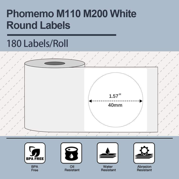 For Phomemo M110 / M200 180pcs /Roll 40x40mm Round Self-Adhesive Thermal Labels - Printer Accessories by Phomemo | Online Shopping South Africa | PMC TechLife