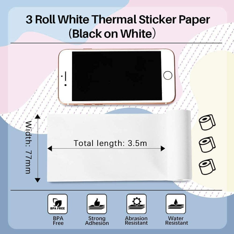For Phomemo M03 Series 3rolls /Pack 80mmx3.5m 10 Years Thermal Self-adhesive Black on White Printing Paper - Printing Paper by Phomemo | Online Shopping South Africa | PMC TechLife | Buy Now Pay Later Mobicred