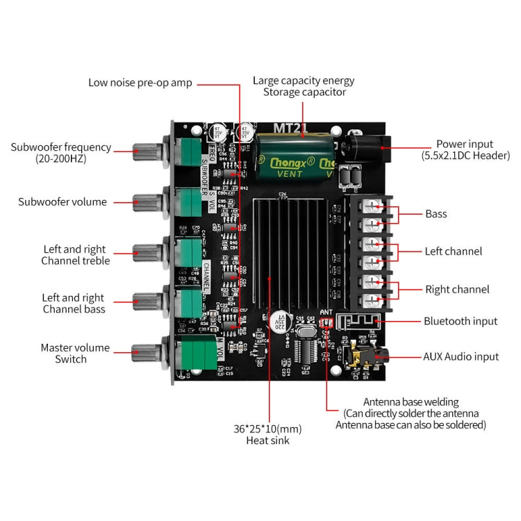 ZK-MT21 50W x 2+100W 2.1 Channel Bluetooth Digital Amplifier Module - Breadboard / Amplifier Board by PMC TechLife | Online Shopping South Africa | PMC TechLife