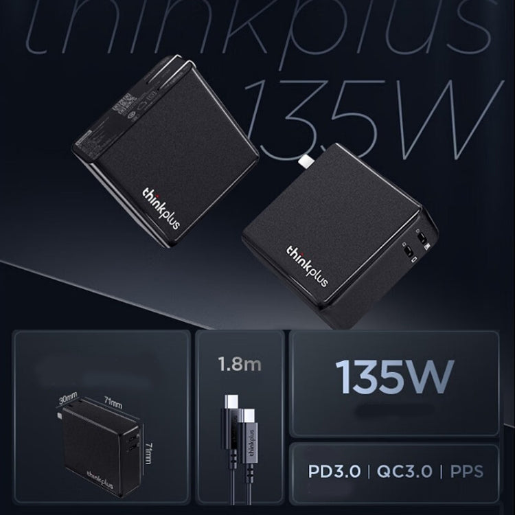 Lenovo Thinkplus 135W GaN Dual USB-C/Type-C Port Power Adapter Fast Charger - free shipping - PMC TechLife - Order now!