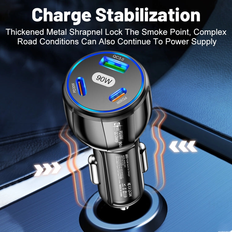 90W Super Fast Charging USB-C Car Charger Dual PD 30W+QC3.0 Charging Station(Black) - Car Charger by PMC TechLife | Online Shopping South Africa | PMC TechLife | Buy Now Pay Later Mobicred
