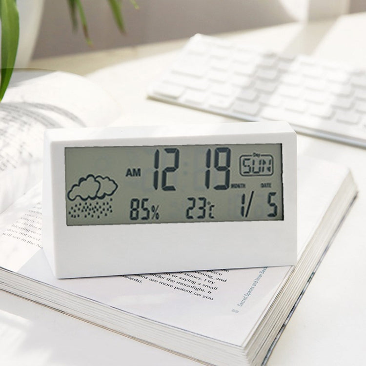 LCD Electronic Desk Clock Digital Display Multifunctional Temperature And Humidity Meter Alarm Clock, Model: 2158L With Light White - Alarm Clocks by PMc TechLife | Online Shopping South Africa | PMc TechLife | Buy Now Pay Later Mobicred