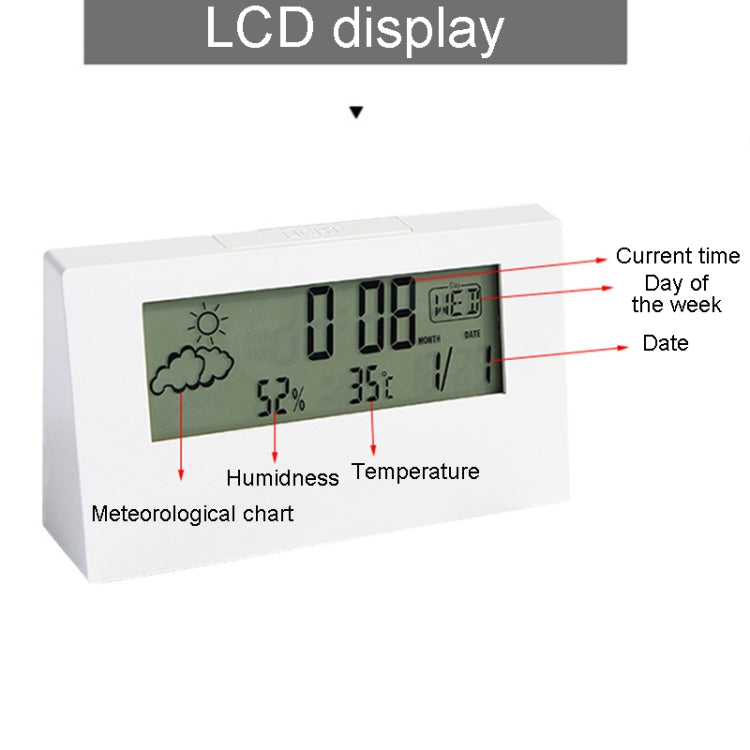 LCD Electronic Desk Clock Digital Display Multifunctional Temperature And Humidity Meter Alarm Clock, Model: Transparent White - Alarm Clocks by PMC TechLife | Online Shopping South Africa | PMC TechLife