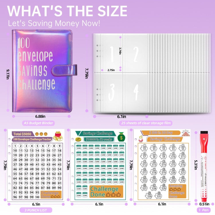 100 Day Savings Challenge A5 Loose Leaf Cash Budget Notebook(Black Gold) - Notebooks by PMC TechLife | Online Shopping South Africa | PMC TechLife