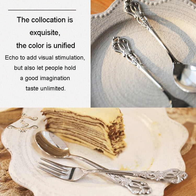 2pcs /Pack Retro Openwork Carved Dessert Spoon Fork Set Engraved Cutlery Gift Box, Style: Pink Box (Gold) - Cutlery Sets by PMC TechLife | Online Shopping South Africa | PMC TechLife