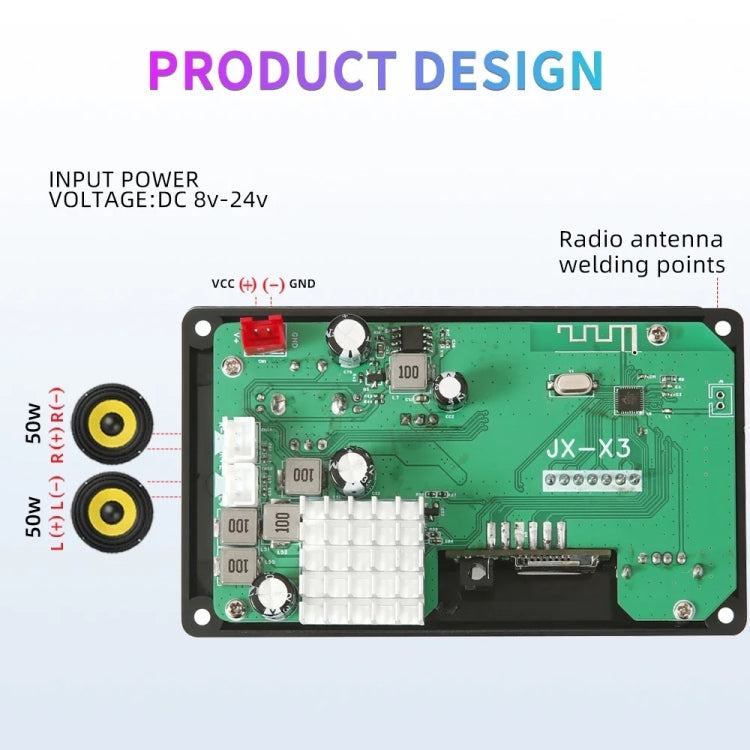 100W 12V TPA3116 Color Screen Power Amplifier Bluetooth Decoder Board With Recording Call(Small Silicone Remote Control) - Car MP3 & MP4 & MP5 by PMC TechLife | Online Shopping South Africa | PMC TechLife | Buy Now Pay Later Mobicred