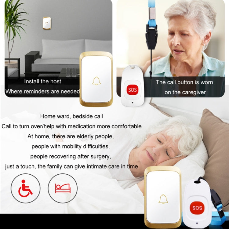 CACAZI C20 Two To Three Wireless Pager For The Elderly Home Care Waterproof Emergency Pager, EU Plug(Gold) - Wireless Doorbell by CACAZI | Online Shopping South Africa | PMC TechLife | Buy Now Pay Later Mobicred