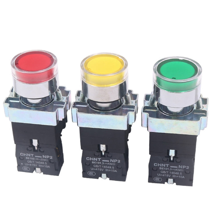 CHINT NP2-BW3561/220V 1 NO Pushbutton Switches With LED Light Silver Alloy Contact Push Button (Yellow) - Car Switches by PMC TechLife | Online Shopping South Africa | PMC TechLife | Buy Now Pay Later Mobicred