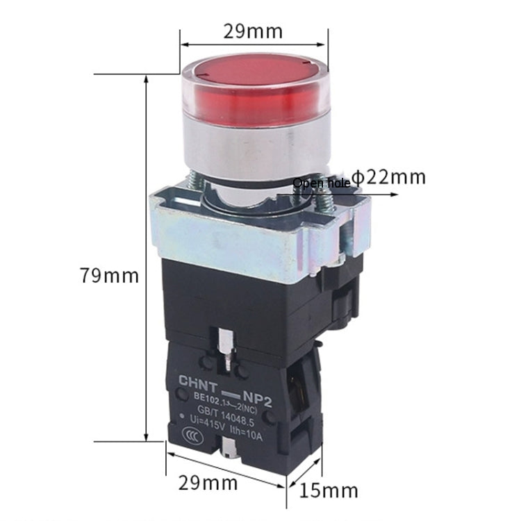 CHINT NP2-BW3365/220V 1 NO+1 NC Pushbutton Switches With LED Light Silver Alloy Contact Push Button (Green) - Car Switches by PMC TechLife | Online Shopping South Africa | PMC TechLife | Buy Now Pay Later Mobicred