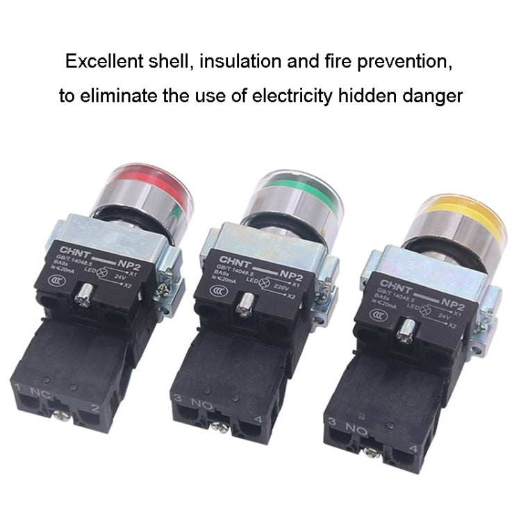 CHINT NP2-BW3365/220V 1 NO+1 NC Pushbutton Switches With LED Light Silver Alloy Contact Push Button (Green) - Car Switches by PMC TechLife | Online Shopping South Africa | PMC TechLife | Buy Now Pay Later Mobicred
