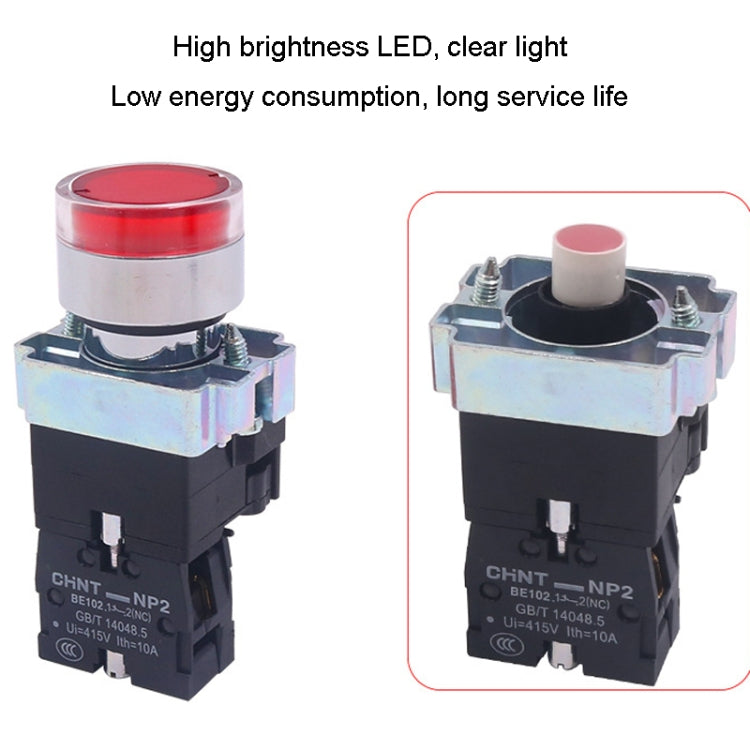 CHINT NP2-BW3362/220V 1 NC Pushbutton Switches With LED Light Silver Alloy Contact Push Button (Green) - Car Switches by PMC TechLife | Online Shopping South Africa | PMC TechLife | Buy Now Pay Later Mobicred