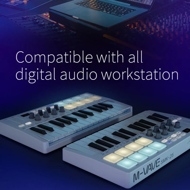 M-VAVE SMK-25 USB MIDI Keyboard Controller With 8 Back Drum Pads(White) - Keyboard Accessories by M-VAVE | Online Shopping South Africa | PMC Jewellery | Buy Now Pay Later Mobicred