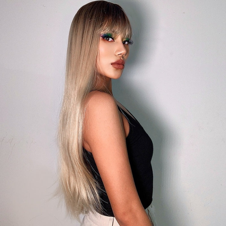 Gradient Long Straight Hair Chemical Fiber High Temperature Silk Wig with Bangs, Color: LC288-1 - free shipping - PMC TechLife - Order now!