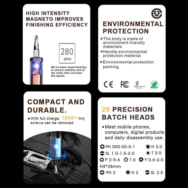 BAKU Worktop 280rpm/Min 0.35N.M Electric Screwdriver Set With 20 Bits - Screwdriver Set by BAKU | Online Shopping South Africa | PMC TechLife | Buy Now Pay Later Mobicred