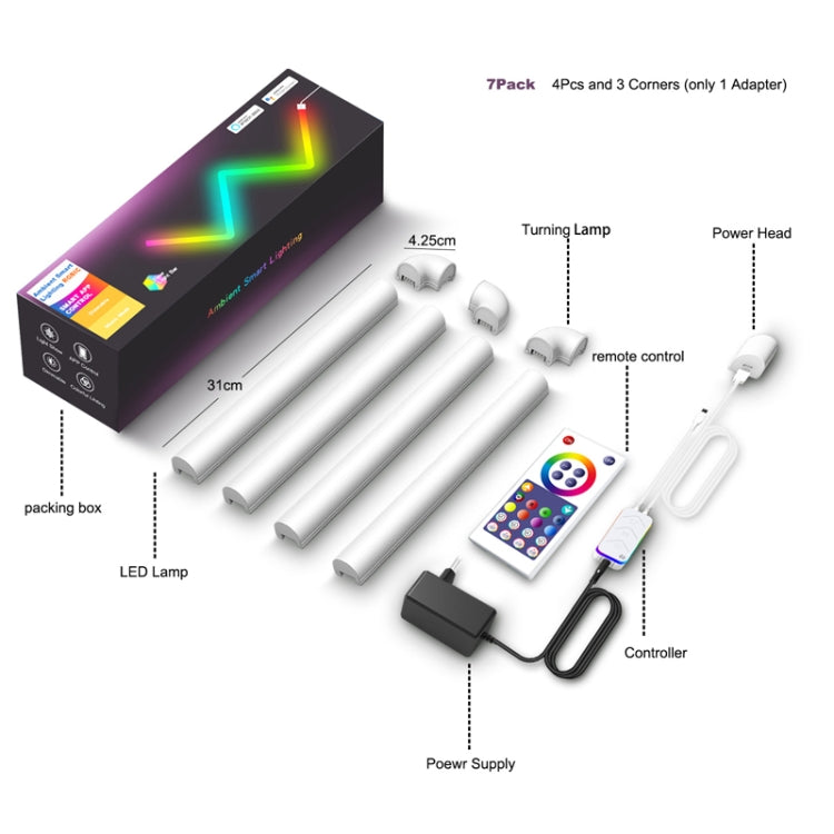 4pcs+3 Corners Bluetooth 12V RGBIC Splicing Wall Light Intelligent Remote Control Indoor Decorative Ambient Lights(EU Plug) - Novelty Lighting by PMC TechLife | Online Shopping South Africa | PMC TechLife | Buy Now Pay Later Mobicred