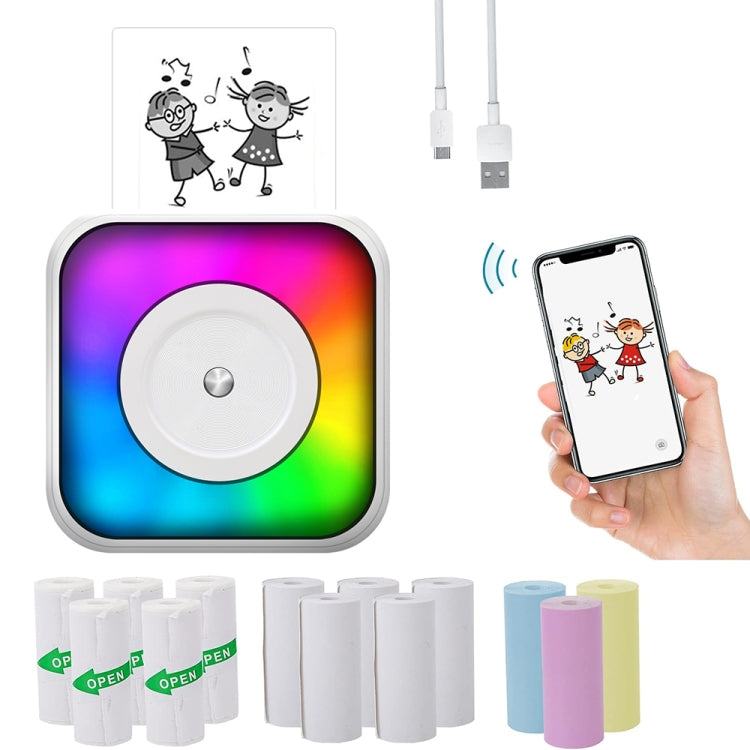 RGB Light Portable Mini Bluetooth Printer Inkless Document Label Printer with 5-Rolls Paper - Printer by PMC TechLife | Online Shopping South Africa | PMC TechLife | Buy Now Pay Later Mobicred