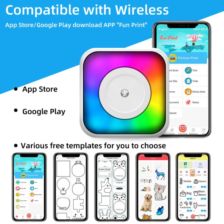 RGB Light Portable Mini Bluetooth Printer Inkless Document Label Printer with 1-Roll Paper - Receipt Printers by PMC TechLife | Online Shopping South Africa | PMC TechLife | Buy Now Pay Later Mobicred