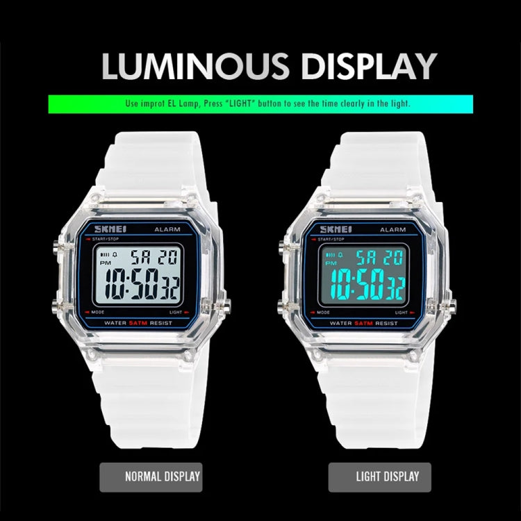 SKMEI 1698 50m Waterproof Multifunctional Sports Square Pin Buckle Luminous Digital Watch(Black White) - free shipping - PMC TechLife - Order now!