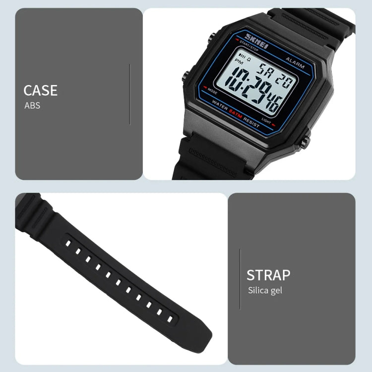 SKMEI 1698 50m Waterproof Multifunctional Sports Square Pin Buckle Luminous Digital Watch(Black White) - free shipping - PMC TechLife - Order now!