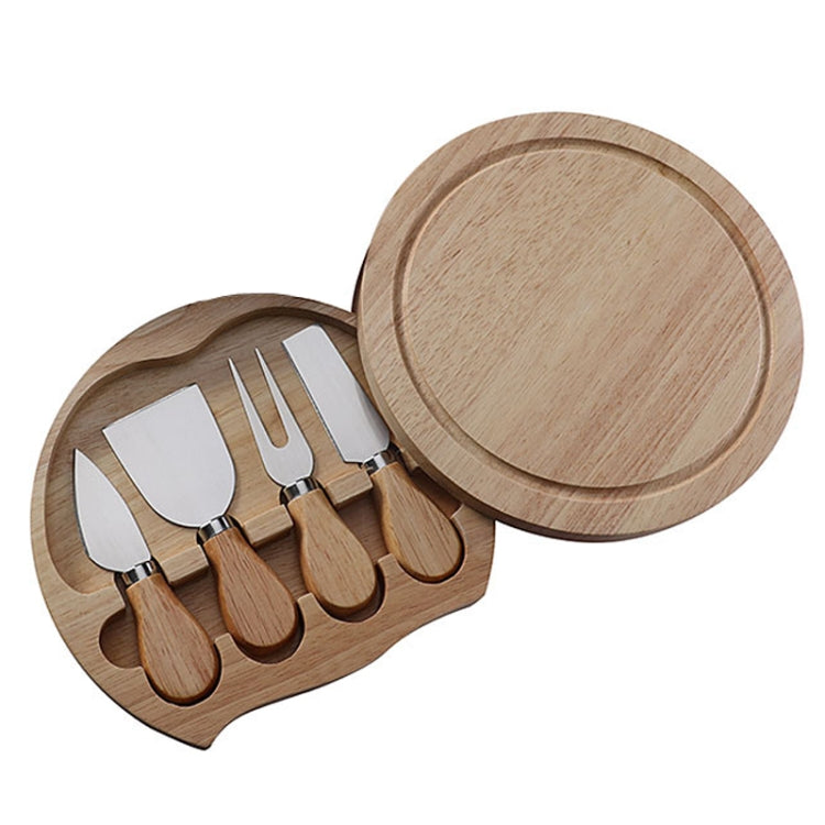4pcs /Set Round Oak Box Cheese Knife Spatula Stainless Steel Cheese Tools Cutlery, Color: Steel Color - Baking Pastry Tools by PMC TechLife | Online Shopping South Africa | PMC TechLife