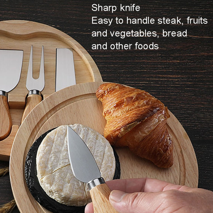 4pcs /Set Round Oak Box Cheese Knife Spatula Stainless Steel Cheese Tools Cutlery, Color: Steel Color - Baking Pastry Tools by PMC TechLife | Online Shopping South Africa | PMC TechLife