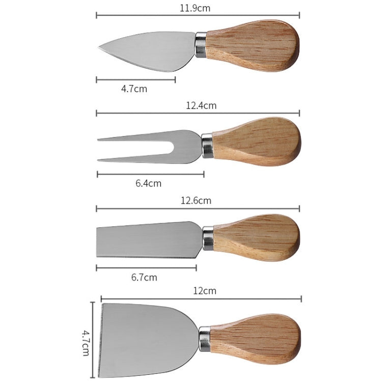 4pcs /Set Round Oak Box Cheese Knife Spatula Stainless Steel Cheese Tools Cutlery, Color: Black - Baking Pastry Tools by PMC TechLife | Online Shopping South Africa | PMC TechLife