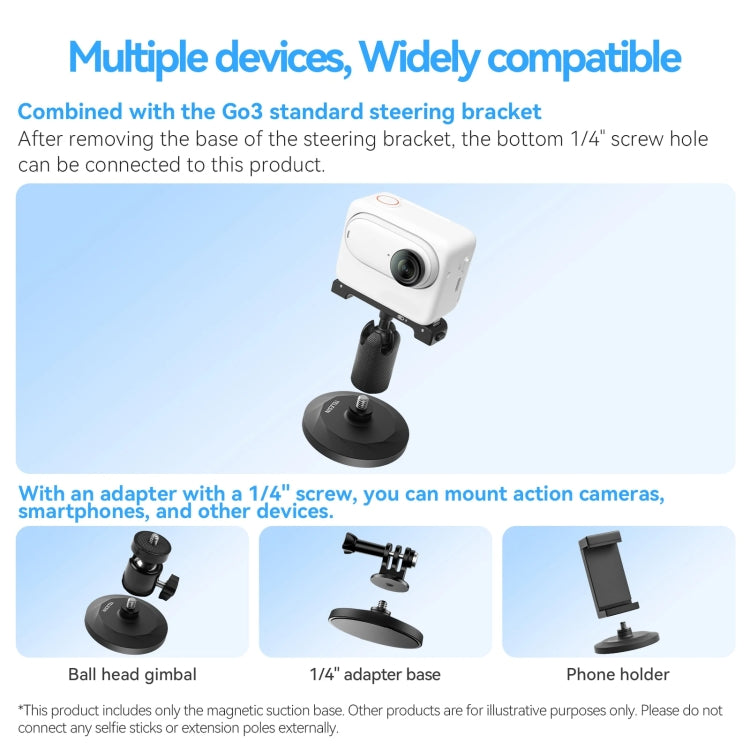 TELESIN Magnetic Base With 1/4 Inch Interface for DJI Pocket 3 / Insta360 Camera & Smart Phones Without Suction Cup Base - Mount & Holder by TELESIN | Online Shopping South Africa | PMC TechLife | Buy Now Pay Later Mobicred