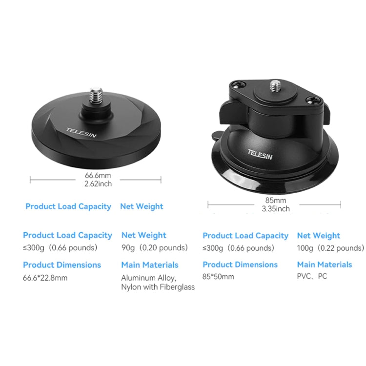 TELESIN Magnetic Base With 1/4 Inch Interface for DJI Pocket 3 / Insta360 Camera & Smart Phones Without Suction Cup Base - Mount & Holder by TELESIN | Online Shopping South Africa | PMC TechLife | Buy Now Pay Later Mobicred