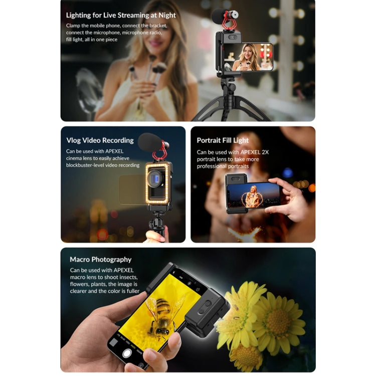 APEXEL  Multifunctional Fill Light Phone Clip With 1/4 Inch & M17 M37 Thread Tnterface APL-FL.23 - free shipping - PMC TechLife - Order now!