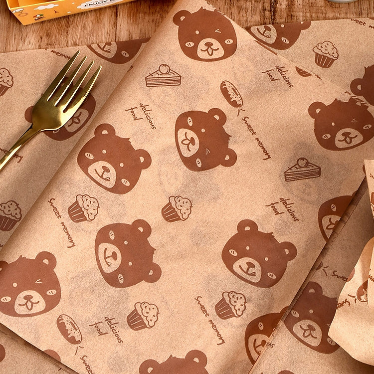 100sheets /Pack Bear Pattern Greaseproof Paper Baking Wrapping Paper Food Basket Liners Paper 25x25cm - Retail Packaging by PMc TechLife | Online Shopping South Africa | PMc TechLife | Buy Now Pay Later Mobicred
