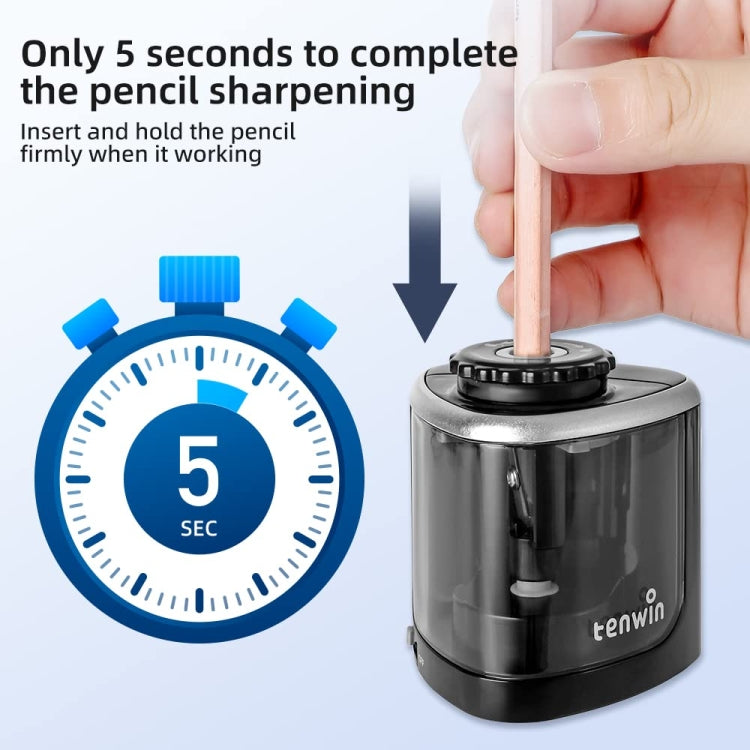 TENWIN Electrical Pencil Sharpener Student Stationery Semi-Automatic Sharpeners Battery Model(Black) - Pencil Sharpener by TENWIN | Online Shopping South Africa | PMc TechLife | Buy Now Pay Later Mobicred