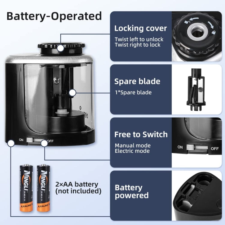 TENWIN Electrical Pencil Sharpener Student Stationery Semi-Automatic Sharpeners Battery Model(Black) - Pencil Sharpener by TENWIN | Online Shopping South Africa | PMc TechLife | Buy Now Pay Later Mobicred