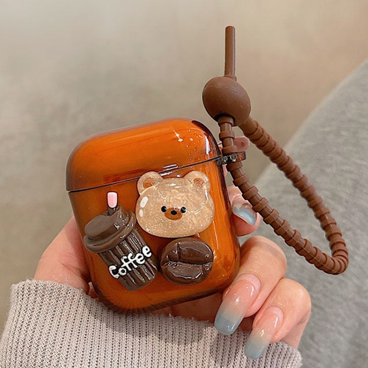 For AirPods 2 / 1 Cartoon 3D Coffee Bear Headphones Case Protective Shell Cover - For AirPods 1/2 by PMC Jewellery | Online Shopping South Africa | PMC Jewellery | Buy Now Pay Later Mobicred