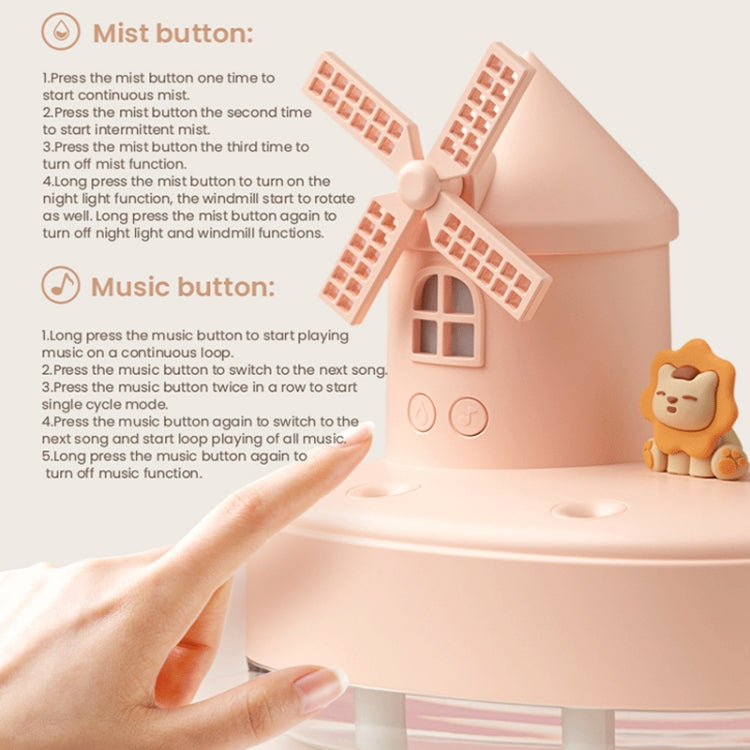 ZAY-H007 LED Light Double Spray Wireless Mini Desktop Windmill Music Humidifier(Pink) - free shipping - PMC TechLife - Order now!