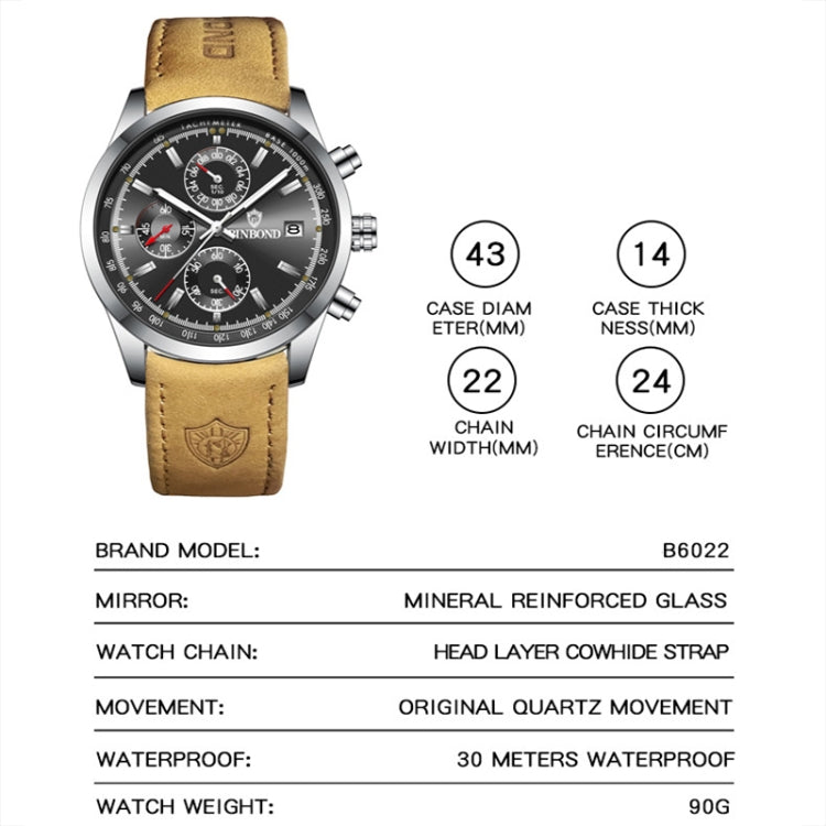 BINBOND B6022 30m Waterproof Luminous Multifunctional Quartz Watch, Color: Black Steel-Black - free shipping - PMC TechLife - Order now!