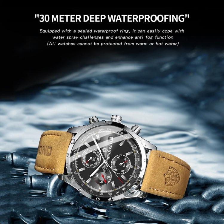 BINBOND B6022 30m Waterproof Luminous Multifunctional Quartz Watch, Color: Black Steel-Black - free shipping - PMC TechLife - Order now!