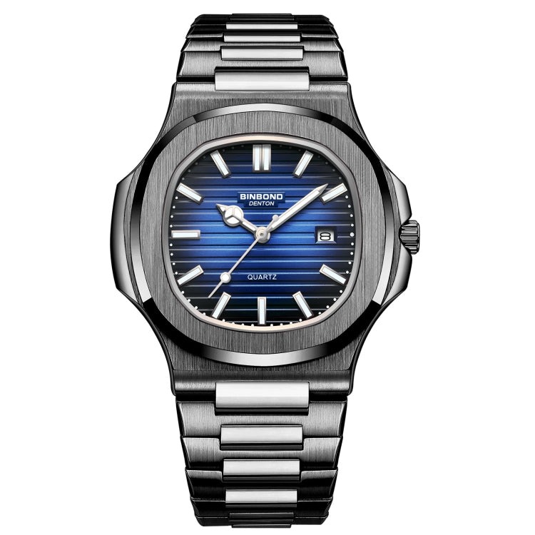 BINBOND B1885 30m Waterproof Retro Luminous Square Men Quartz Watch, Color: Black Steel-Blue-White - free shipping - PMC TechLife - Order now!