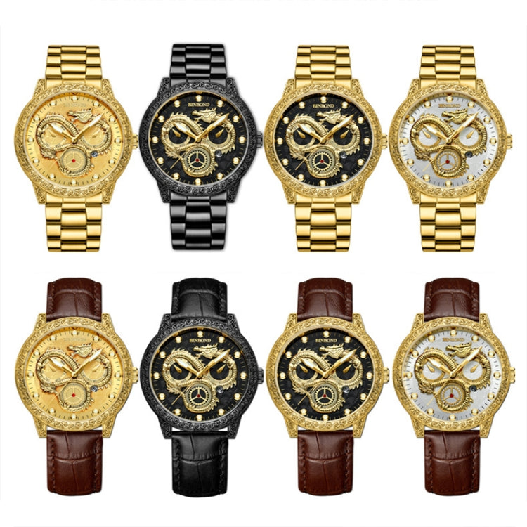 BINBOND B3030 Embossed Dragon Luminous Waterproof Quartz Watch, Color: Full-gold Black - free shipping - PMC TechLife - Order now!