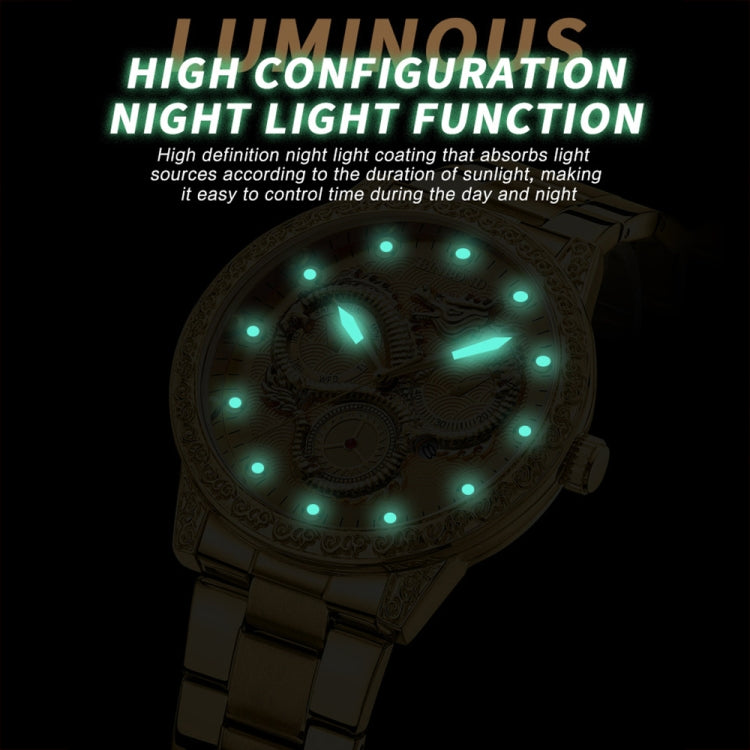 BINBOND B3030 Embossed Dragon Luminous Waterproof Quartz Watch, Color: Full-gold Black - free shipping - PMC TechLife - Order now!