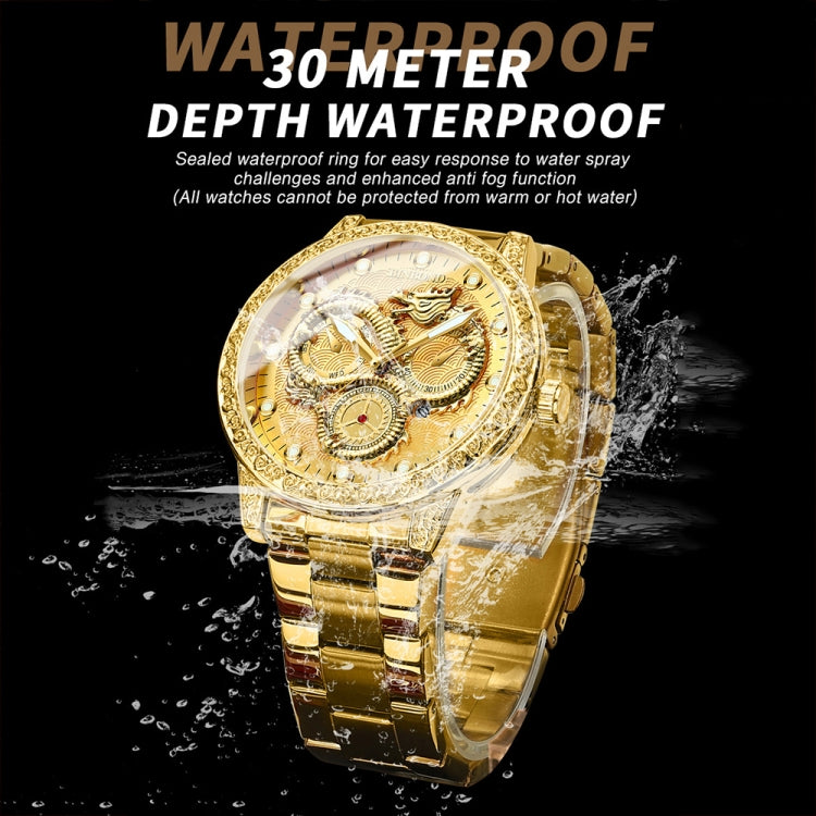 BINBOND B3030 Embossed Dragon Luminous Waterproof Quartz Watch, Color: Full-gold Black - free shipping - PMC TechLife - Order now!