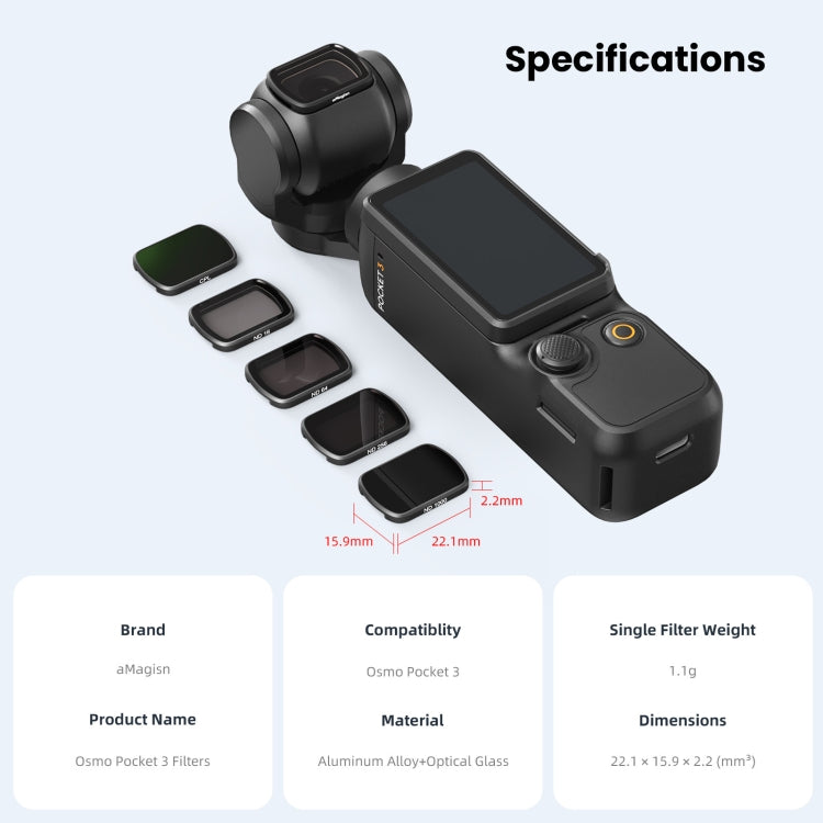 For DJI Osmo Pocket 3 aMagisn HD Double Sided Coated Filters Sports Camera Protective Goggles, Style: ND16+ND64+ND256 + CPL - free shipping - PMC TechLife - Order now!