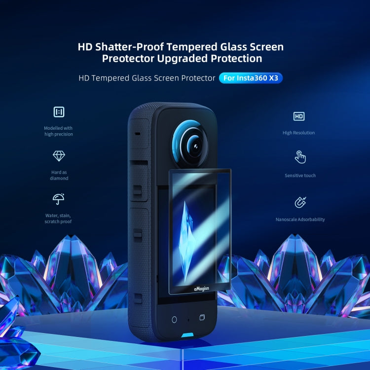 For Insta360 X3 aMagisn Screen Tempered Film Protection Sports Camera Accessories, Specification: 2sets - Protective Film & Stickers by aMagisn | Online Shopping South Africa | PMC TechLife | Buy Now Pay Later Mobicred