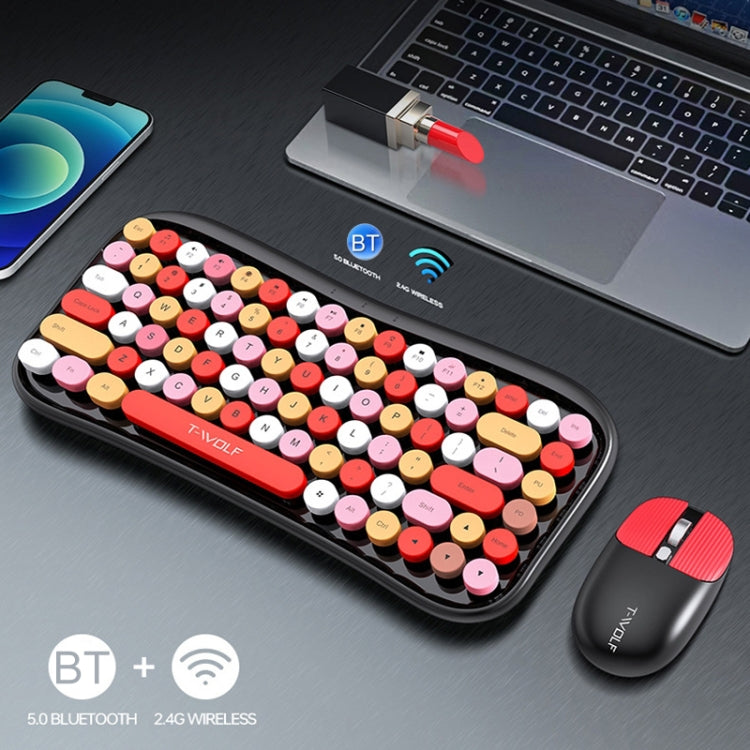 T-WOLF TF660 2.4G+5.0 Bluetooth Dual-Mode Retro Wireless Keyboard And Mouse Set(Black Red) - free shipping - PMC Jewellery - Order now!