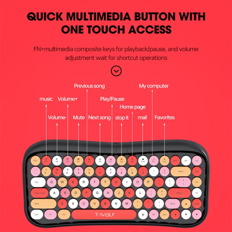 T-WOLF TF660 2.4G+5.0 Bluetooth Dual-Mode Retro Wireless Keyboard And Mouse Set(Black Red) - free shipping - PMC Jewellery - Order now!