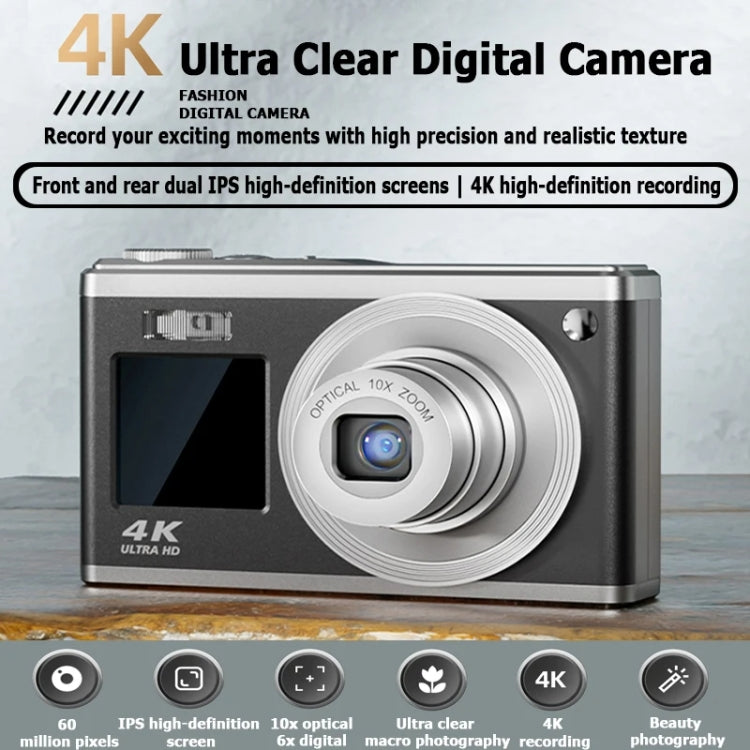 4K HD Optical Zoom Digital Camera 60MP Dual Screen Selfie Camera, No Memory(Black) - Video Cameras by PMC TechLife | Online Shopping South Africa | PMC TechLife | Buy Now Pay Later Mobicred
