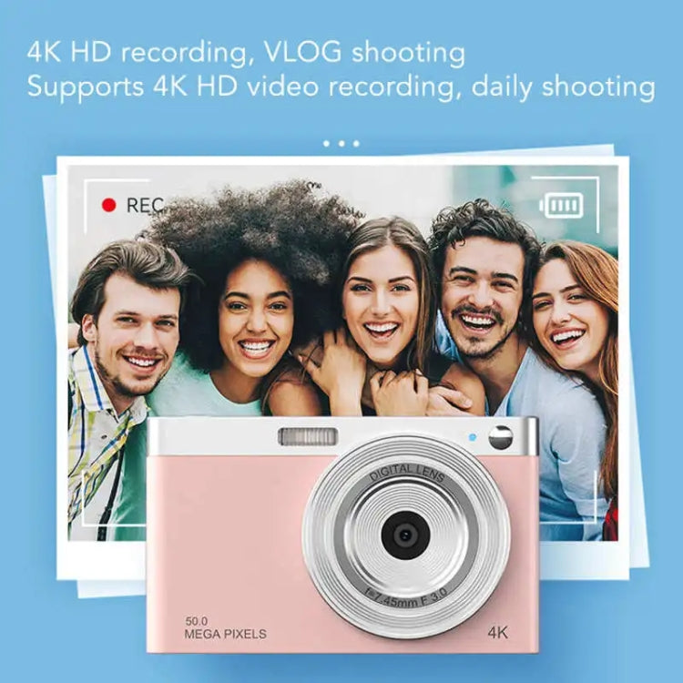 50 MP HD Camera 4K Video Retro Vlog Self-Shooting Camera(Pink) - Video Cameras by PMC TechLife | Online Shopping South Africa | PMC TechLife | Buy Now Pay Later Mobicred