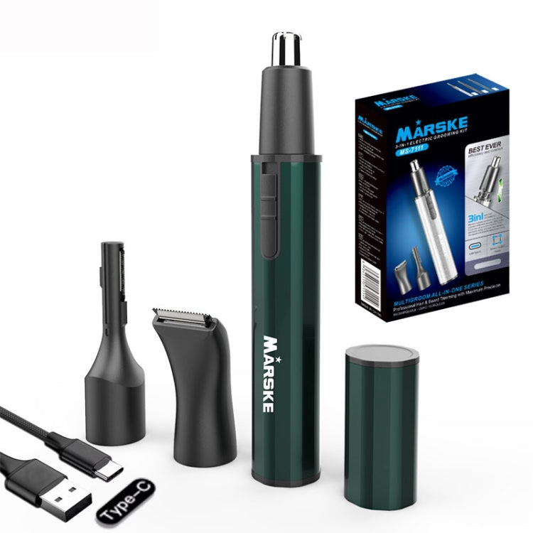 MARSKE  MS-7111 3 In 1 Electric Nose Hair Trimmer Type-C Rechargeable Grooming Instrument(Green) - Hair Removal by MARSKE | Online Shopping South Africa | PMC TechLife | Buy Now Pay Later Mobicred